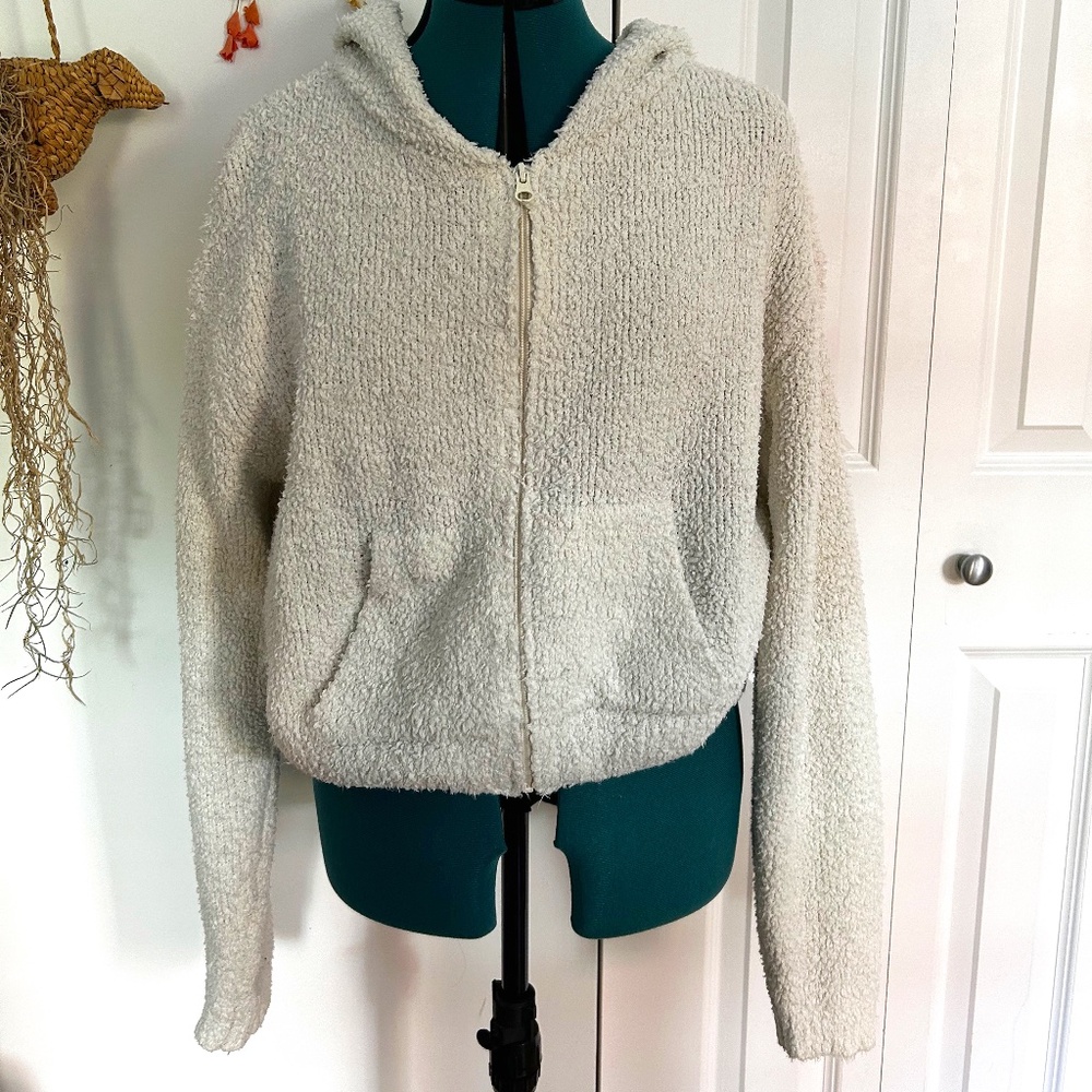 SKIMS "Cozy" Cropped White Zip-Up Hoodie L/XL